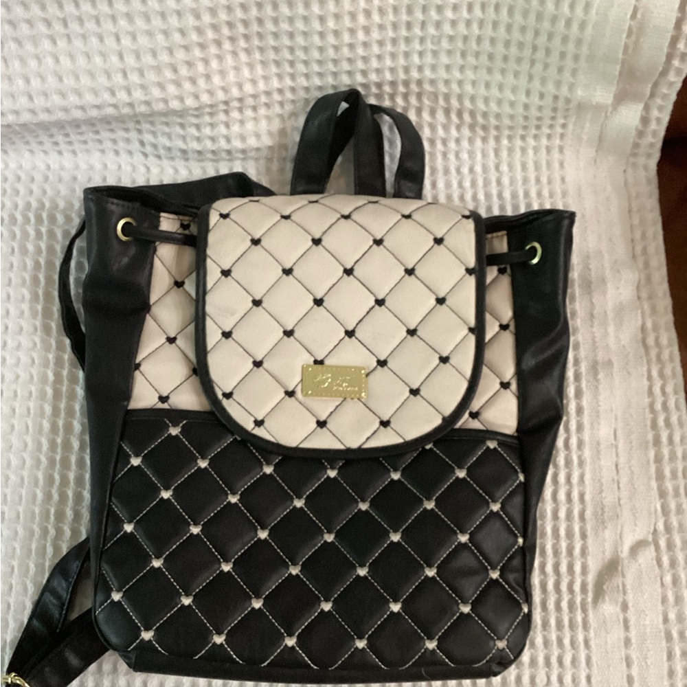 Luv Betsy by Betsy Johnson 
Black and White Quilted Backpack 12”x12”